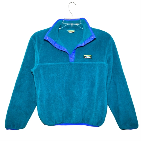 L.L. Bean | Tops | Ll Bean Vintage Fleece Pullover Sweater Snap Button  Collar Teal Blue Small | Poshmark